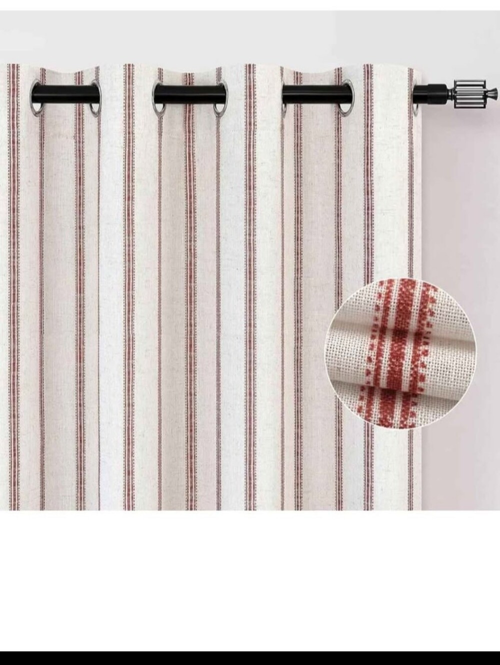 DriftAway Blackout Curtains, Vertical Striped, Red Farmhouse Linen Blend/Thermal